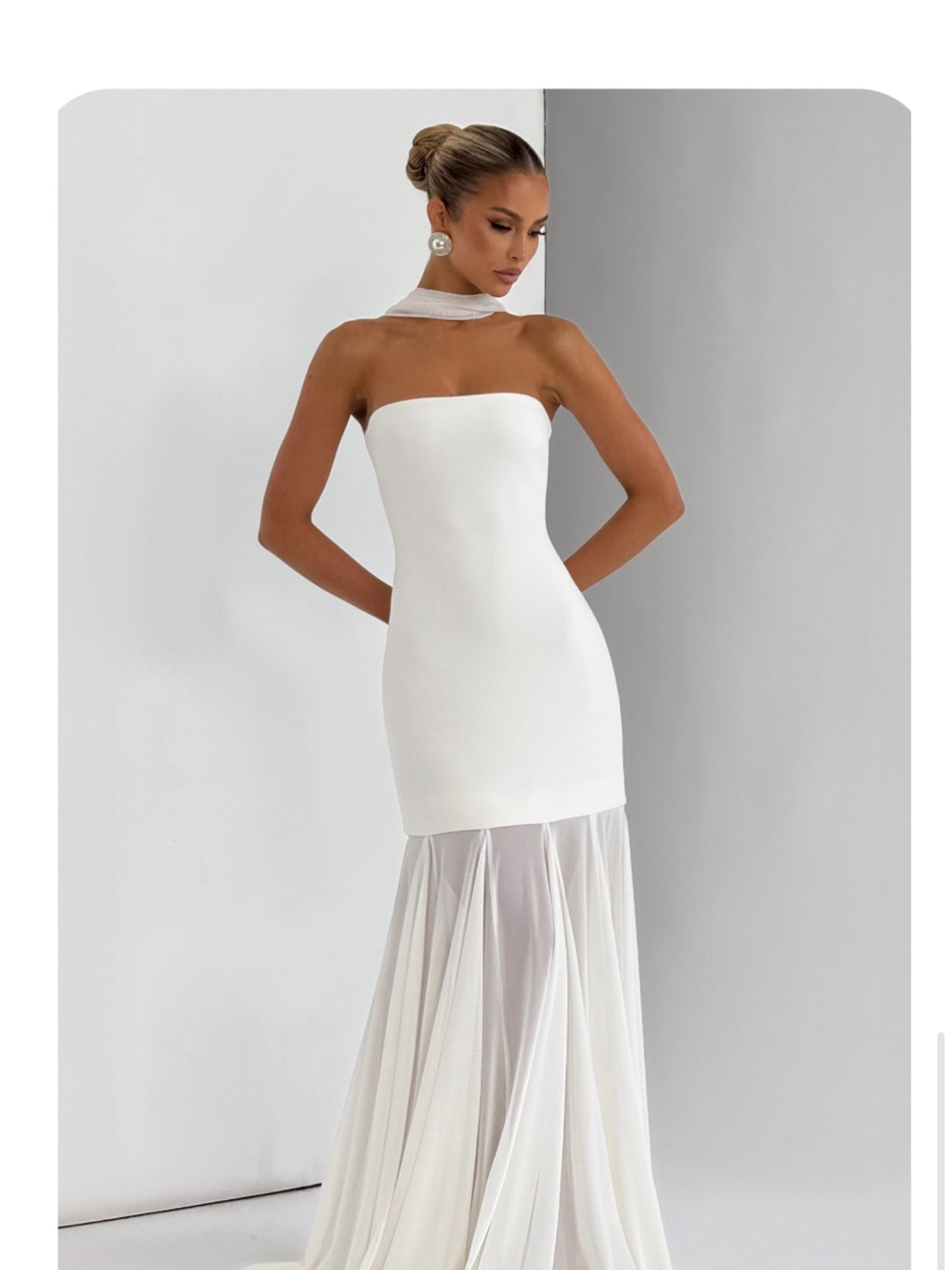 Babyboo Merritt Gown- White Strapless Dress With Neck Scarf
